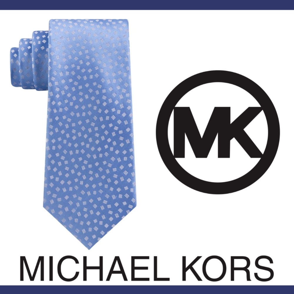 NWT $70 MICHAEL KORS [ Men's Tie ] Mini‎ Squares in Light Blue